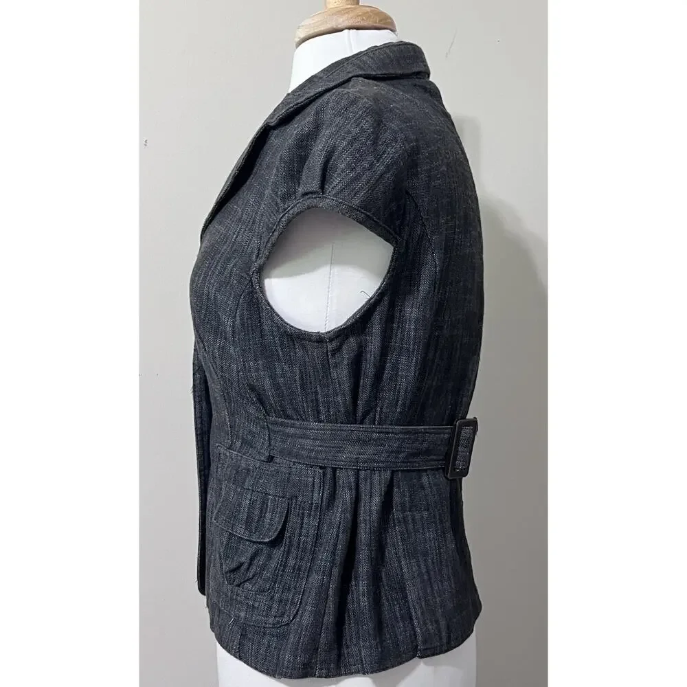D.F.A New York Y2K Denim Blazer Top Womens M Stretch Cap Sleeve Dark Academia